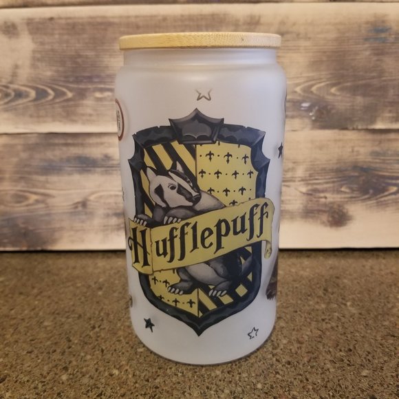 Harry Potter Wizard (3) Frosted Glass Tumblers with Gryffindor and Hufflepuff - Picture 9 of 16